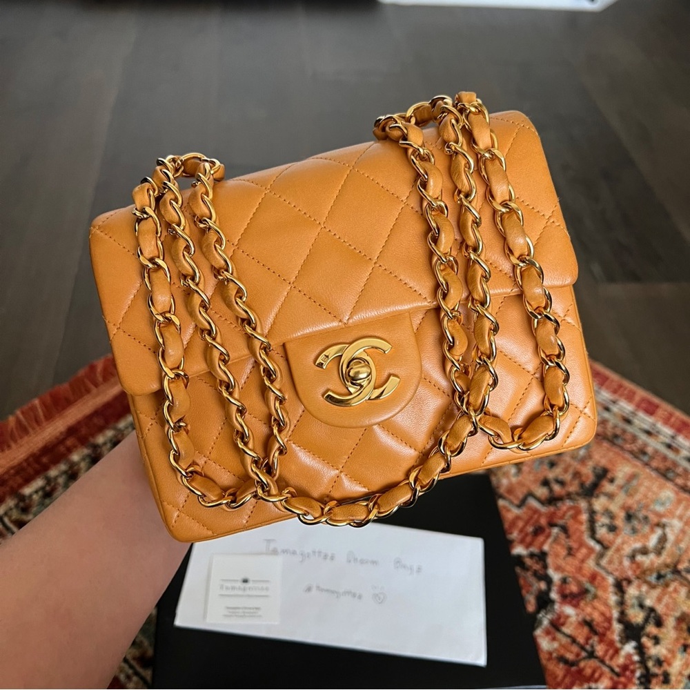 Chanel Classic Vintage Mini Square Orange Flap Bag - Picture 5 of 11